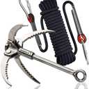 Grappling Hook with 10m Rope  Multifunctional QUADPALM Grapple Hook - 4 Stainless Steel Folding Claws - Heavy Duty - Outdoor Camping Hiking Tree Rock Mountain Climbing Equipment (Black)