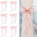 Elegant Bow Curtain Tiebacks, 6-Pack Satin Ribbon with Clip for Sheer Curtains, Decorative Butterfly Knot Window Holders, No-Tie Convenience & Easy Storage, Luxury Lace Trim Design (Pink)