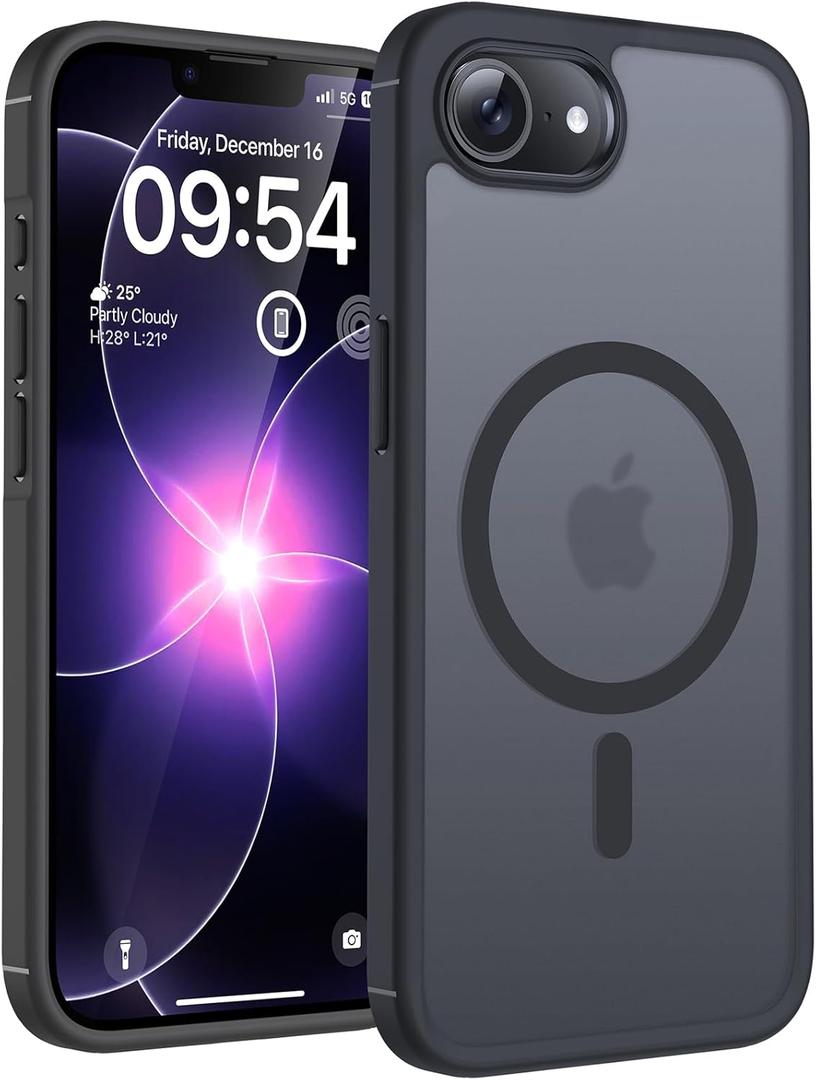 TOCOL for iPhone 17e Case, Compatible with Magsafe, Military Drop Protection, Slim Translucent Matte Shockproof for iPhone 17 e Case 6.1 inch (Black)