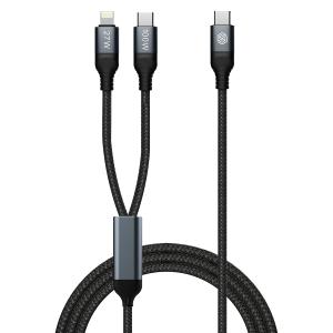 Nillkin Lightning & USB C 2-in-1 Charging Cable, 4.9 ft USB to Lightning & Type C Fast Charging Cord for iPhone 16/ 15/ 14/ 13, iPad Pro/ Air/ Mini, Samsung Galaxy S25/ S24, Android