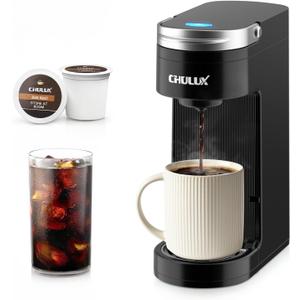 CHULUX Slim Single Serve Coffee Maker for K Cup Pod, Compact Portable Coffee Machine for Dorm, RV, Office and Travel, Matte Black
