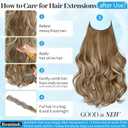 KooKaStyle Invisible Wire Hair Extensions with Transparent Wire Adjustable Size 6 Secure Clips Long Wavy Layered Synthetic Hair Extensions P12A/24#Ash Medium Brown Mix Bleach Blonde 20 Inch