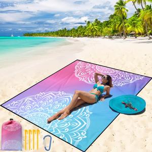 Beach Blanket Waterproof Sandproof Beach Mat 79" X 83"/ 10'x9'for 2-8 Adults Quick Drying Outdoor Picnic Mat Beach Accessories for Travel, Camping, Hiking