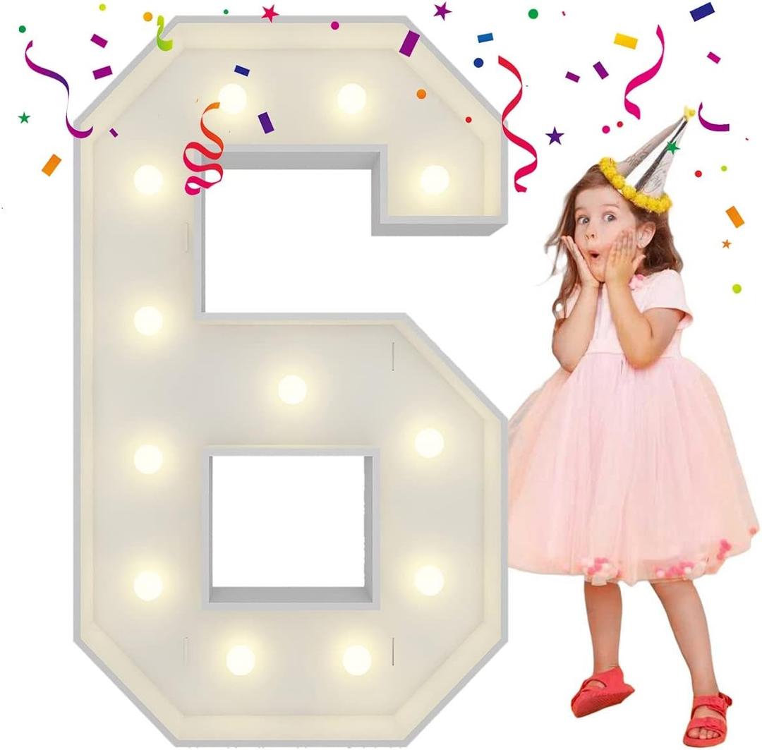4FT Light Up Numbers Letters, Mosaic Numbers for Balloons, Marquee Light Up Letters, Giant Mosaic Balloon Number 6 for Sweet 16th Birthday Decorations, 60th Anniversary 2026 Graduation Decor