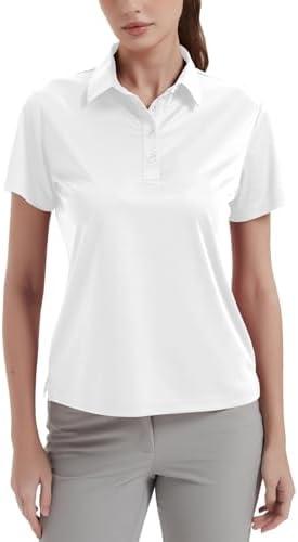 Women's Polo Shirts UPF 50+ Casual Work Quick Dry 4 Buttons Short Sleeve Collared Golf Shirt (White,Medium)
