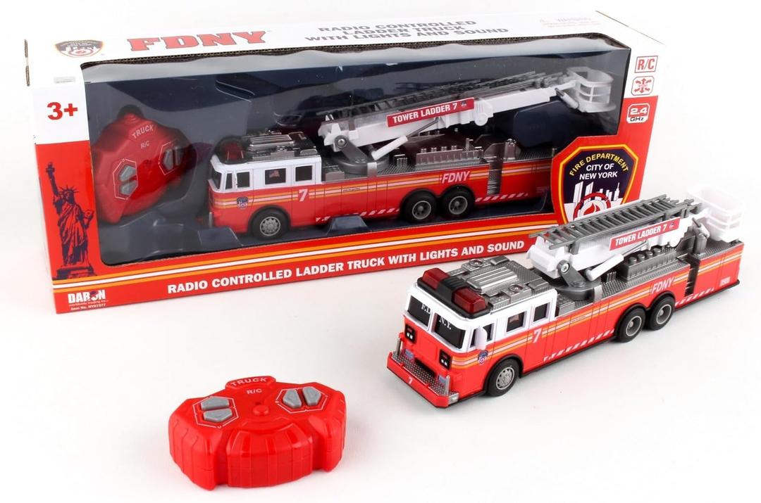 Daron FDNY Radio Control Ladder Truck  Officially Licensed Fire Department of New York RC Fire Truck Toy with Lights & Sounds  Extendable Swivel Ladder  Kids Ages 3+