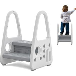 Toddler Step Stool for Kitchen Counter Bathroom Sink Toilet Potty Training Children Step Ladder Step Stool for Kids with Safety Handles (Two Floor)