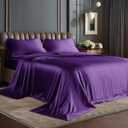 BEDELITE Satin Sheets Queen Size Bed Set, Luxury Soft Plum Purple Sheets for Hair and Skin, Similar to Silk Bed Sheets Set 4 Pieces with 1 Deep Pocket Fitted Sheet, 1 Flat Sheet, and 2 Pillowcases