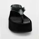 Women's Leather Wedge Flip-Flops Fashion Comfortable Open Round Toe Slip On Non-Slip Platform Thong Sandals Summer Casual Beach Walking Slides, 41