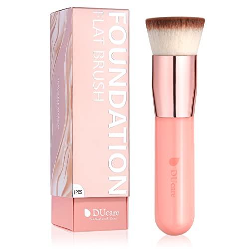 DUcare Flat Top Kabuki Foundation Brush - Premium Makeup Brush for Liquid, Cream, and Powder - Buffing, Blending, and Face, Pink