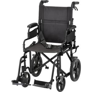 NOVA Transport Chair Lightweight Folding Aluminum Wheelchair with Flip-Up Arms, Locking Handbrakes, 8 & 12 All-Terrain Wheels Collapsible Travel Chair for Adults up to 300 lbs Black