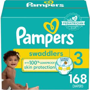 Pampers Swaddlers Diapers, Size 3 (13-26 lbs), 168 Count, Absorbent, Keeps Baby Dry and Comfortable, Skin Safe Disposable Baby Diaper