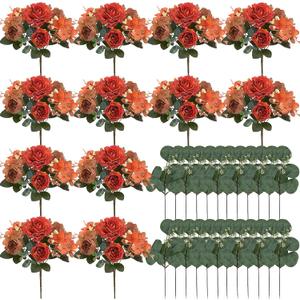 Burnt Orange Peony Artificial Flowers, Fall Faux Peonies Hydrangea Eucalyptus Bouquet 12 Packs Silk Vintage Realistic Peony Floral Arrangement for Wedding Centerpiece Table Vase Autumn Decor