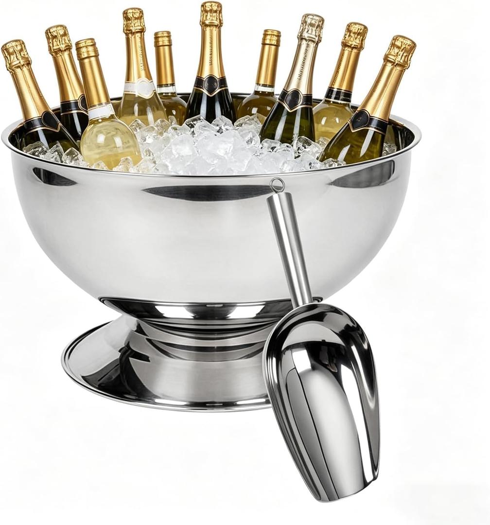 3 Gallon Ice Bucket for Parties,12L Large Champagne Bucket Stainless Steel Beverage Tub with Scoop, Ice Holder Container Champagne Bowl with Base - Perfect for Parties,Cocktail Bar,Celebrations