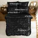 BEDELITE Satin Comforter Set King Size, 7 Pieces Pintuck Bed in A Bag with Comforter, Flat Sheet, Fitted Sheet, Pillowcases, Shams, Soft Cozy Similar to Silk Bed Set for All Seasons (Black)