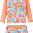 UMELOK Girls Rash Guard Swimsuit 2-Pieces Long Sleeve Bathing Suit Kids Swimwear Set  8Y