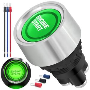 50 Amp Engine Start Ignition Switch Green 12VDC 22mm 7/8" Spst Momentary Push Button Start Switch On Off Stainless Steel 304 Led Light High Current 50A