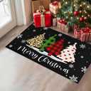 Merry Christmas Snowflake Buffalo Plaid Xmas Trees Gnomes Black Decorative Door Mat, Rustic Low-Profile Outdoor Floor Mat for Yard, Kitchen, Bathroom, 17 x 30 Inch (1'5" x 2'6" (Rectangular))