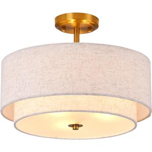 3-Light Semi Flush Mount Ceiling Light Fixture, 16" Gold Drum Light Fixture, Modern Close to Ceiling Light with 2-Laye Fabric Shade Lamps for Bedroom Living Dining Room Hallway Entryway Foyer 3-Light Semi Flush Mount Ceiling Light Fixture, 16" Gold Drum Light Fixture, Modern Close to Ceiling Light with 2-Laye Fabric Shade Lamps for Bedroom Living Dining Room Hallway Entryway Foyer