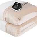 Westinghouse Heated Blanket Twin Size, Soft Flannel to Sherpa Electric Blanket with 10 Heating Levels, 1-12 Hours Auto Shut Off, Fast Heating, Machine Washable, 62x84 Inch, Beige