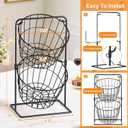 2 Tier Fruit Basket , Countertop Fruit Vegetable Bowl for Kitchen Counter Metal Wire Storage Basket Fruits Stand Holder Organizer for Bread Snack Veggies Produce（Black）