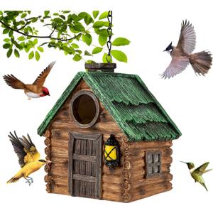 Bird House for Outside, Resin Bluebird House for Outdoors Finches, Cardinals and Yellow Finches Wild Bird Nesting, 5 Years Weatherable Decorative Stone Hanging Birdhouse for Yard Garden Decor