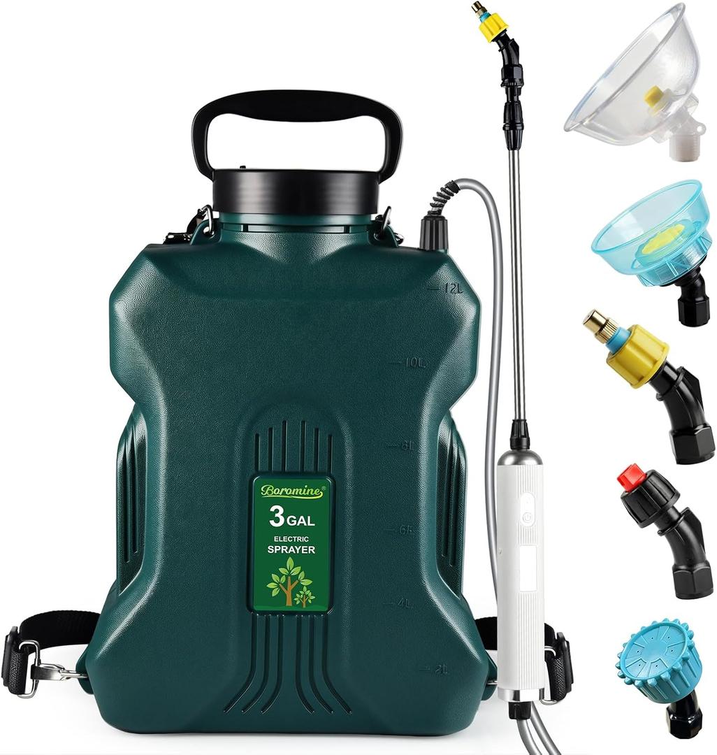 Backpack Sprayer 3 Gallon, Battery Powered 7.4V with 5 Mist Nozzles, Electric Sprayers in Lawn and Garden