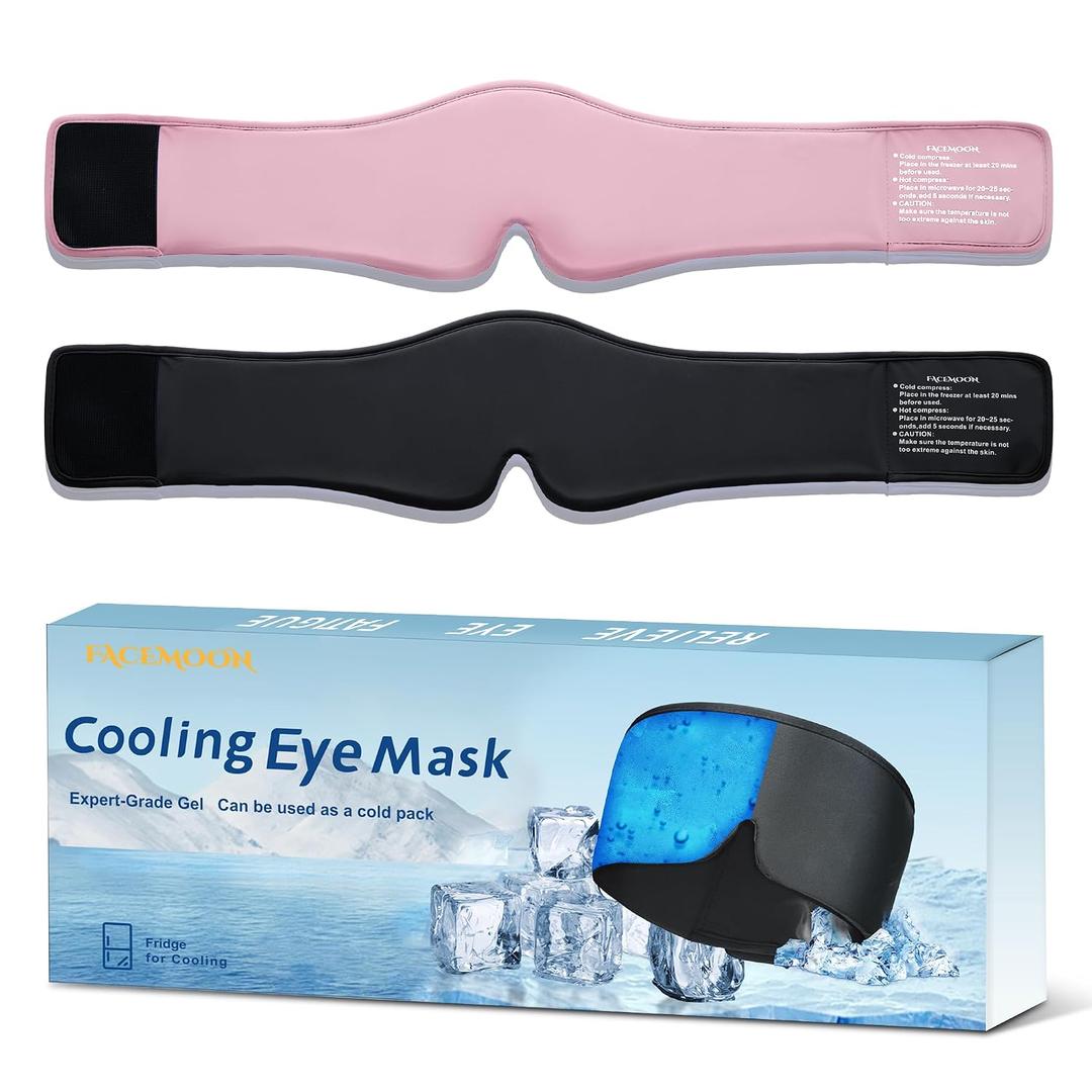 2 Pack Blackout Cooling Sleep Mask: Reusable Weighted Gel Eye Mask for Puffiness & Migraine Relief - Ice Pack for Eyes, Cold Compress for Headache, Couple's Gifts for Self Care(Black,Pink)