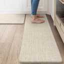 Collive Anti Fatigue Cushioned Kitchen Mat Set 2 Piece Non Skid Waterproof Kitchens Sink Rug Standing Floor Carpets for Office, Sink,17"29"+17"47",Beige, 17"x47"+17"x29.5"-0.47inch