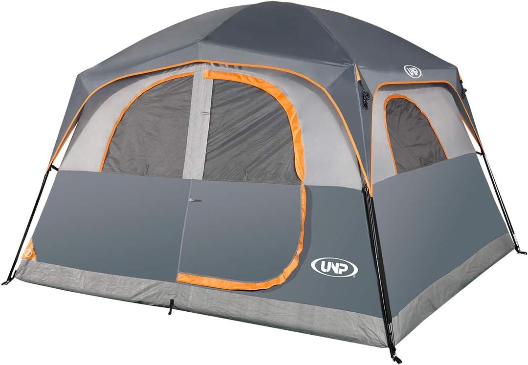 UNP 6 Person Tents for Camping Waterproof Family Cabin Tent with Rainfly | Easy Setup Windproof Double Layer Camping Tent with 1 Mesh Door & 5 Large Mesh Windows 10'X9'X78in(H),gray, 6 Person 