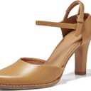 Coutgo Womens Chunky High Heels Closed Pointed Toe Ankle Strap Pumps Vintage D'Orsay Dress Party Shoes (7.5, Light Brown)