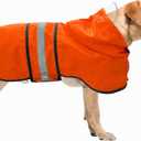 Dog Raincoat Waterproof Reflective Slicker - Lightweight Breathable Hooded Poncho Rain Coat Jacket with Adjustable Belly Strap and Leash Hole for Small Medium Large Dogs (Large, Orange)