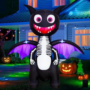 6.8 FT Halloween Inflatables Dragon with LED Lights Outdoor Decorations Blow Up Skeleton Dragon Inflatable Giant Halloween Yard Decoration for Front Lawn Garden Decor