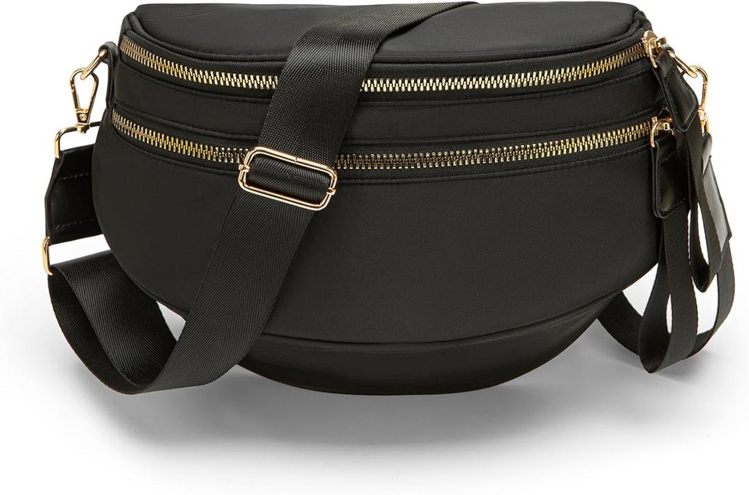 Andahoom Roomy Crossbody Bag, Spacious Nylon Bum Bag Shoulder Handbag Wallet for Women, Belt Purse Fanny Packs