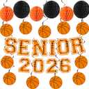 Basketball Senior Night 2026 Party Decor Senior 2026 Sport Theme Banner with Honeycomb Balls Basketball Photo Backdrop Sport Graduation Hanging Ornaments for High School College Graduation Supplies