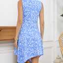 VIMPUNEC Summer Casual Elegant Dresses for Women Flowy Sun Dress Floral Fit and Flare Dress Blue Floral L (L)