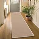 7ft Natural Jute Hallway Runner Rug Non Slip Washable, Rubber Backed Long Khaki Indoor Entryway Runner, Absorbent Kitchen Carpet Sink Rug