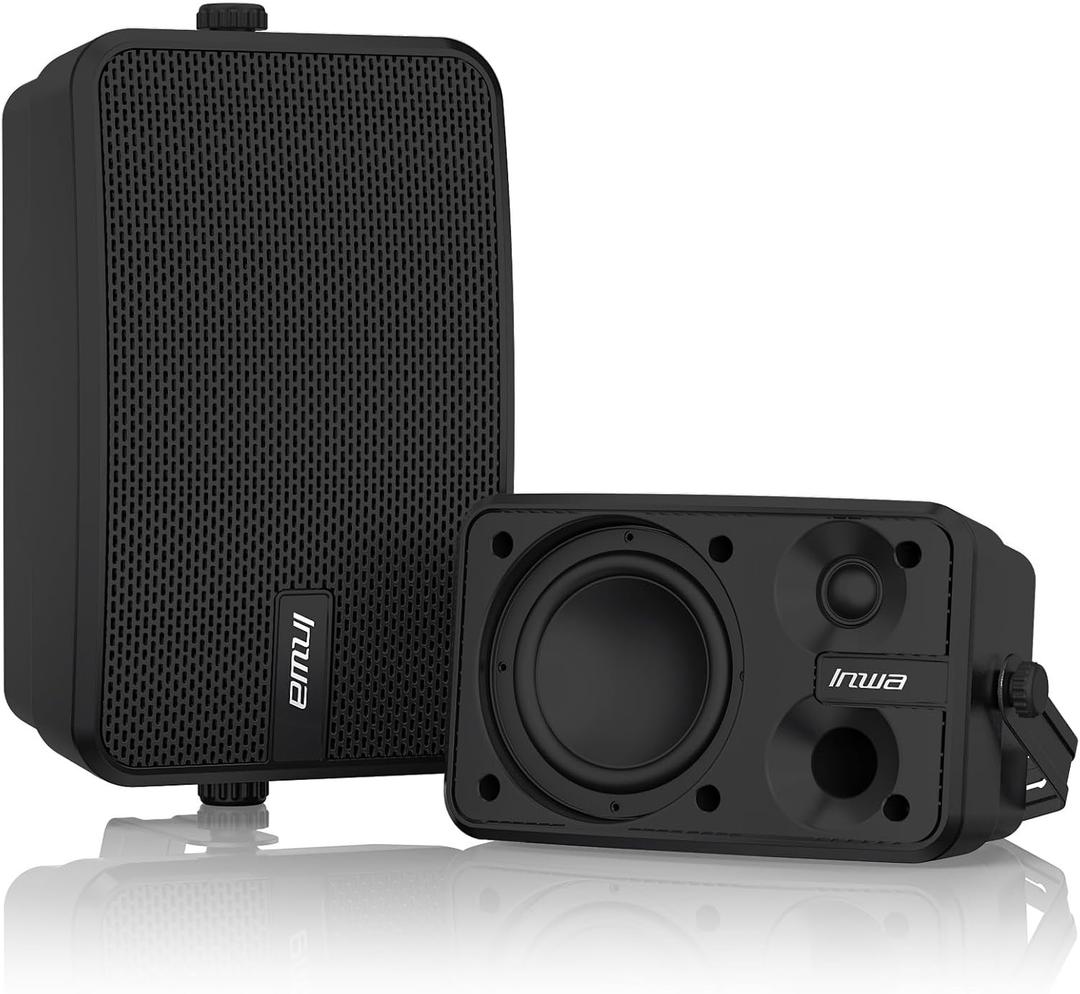 Inwa Outdoor Bluetooth Speakers, 400W Active Passive Wall Mount Speaker, Waterproof Wireless Indoor/Outdoor Stereo Sound Set W/Aux in, Sound System for Patio/Porch/Gazebo/Garage (Pair, Dark Black)