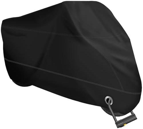XYZCTEM Motorcycle Cover -Waterproof Outdoor Storage Bag,Made of Heavy Duty Material, Fits up to 108" All Motors(Black& Lockholes& Professional Windproof Strap)