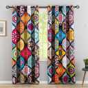 7 x Bohemian 100% Blackout Curtains for Bedroom 96 inch Long 2 Panels Set Boho Colorful Mandala Thermal Insulated Room Darkening Window Drapes Patterned Black Out Curtains for Living Room, 52Wx96L