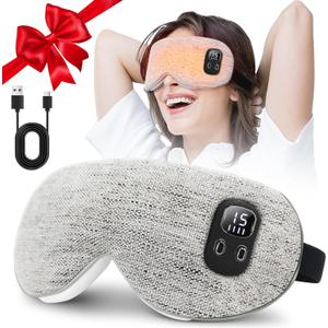 Heated Eye Mask, Cordless Rechargeable Eye Compress, Eye Relief, Improved Sleep, Washable Eye Mask, 4 Heat Levels, 4-Level Timing - Gray