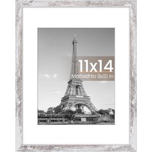 upsimples 11x14 Picture Frame, Display Pictures 8x10 with Mat or 11 x 14 Without, Wall Hanging Photo Frames, Rustic White, 1 Pack