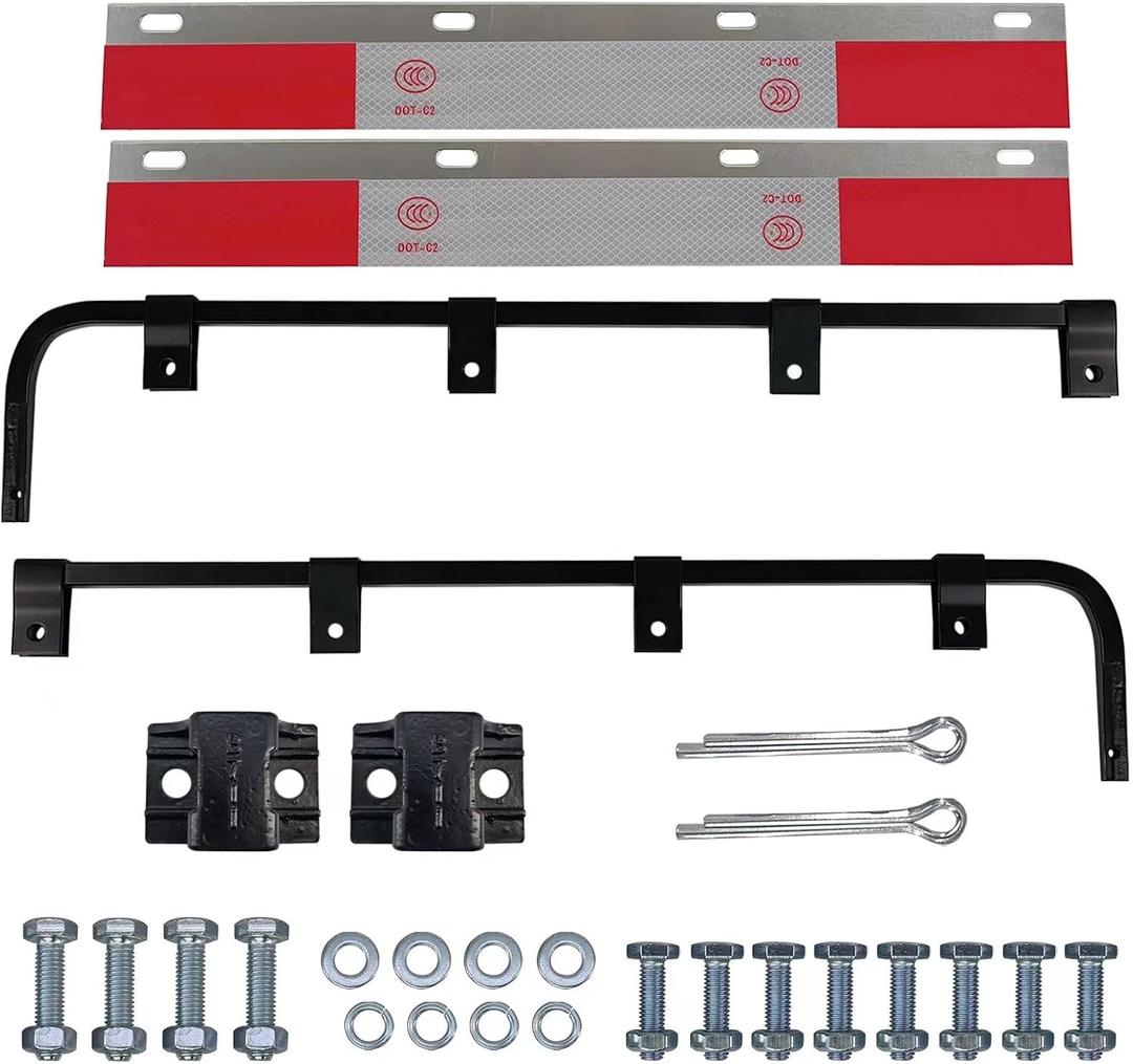 2 PCS Black Straight Bar Mud Flap Hanger Bracket Complete Kit & Aluminum Mud Flap Reflector Fender Reflective Tape Fit for Semi Trucks Trucks, Trailers, RVs and More