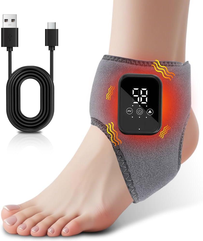 SolEVA Foot Massager, Heated Ankle Brace, Foot Massagers for Pain and Circulation, Cordless Ankle Massager with 5 Heat Level, Rechargeable Massager with LCD Display, for Pain Relief