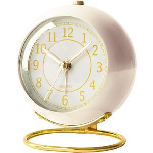 AYRELY Battery Operated Desk Alarm Clock with Light,Silent No Ticking,Small Table Clock for Bedside/Bedroom/Living Room/Office/Travel/Kids/Room Decor Aesthetic Vintage(Cream)