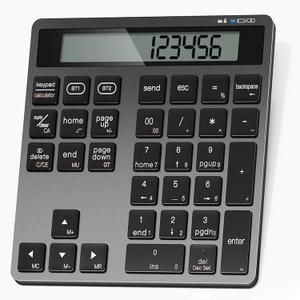 Rechargeable Wireless Number Pad for Laptop, Dual Bluetooth Number Keypad with Calculator Display, 34-Key Numeric Keypad for Windows, Mac, PC, Tablet (Black)