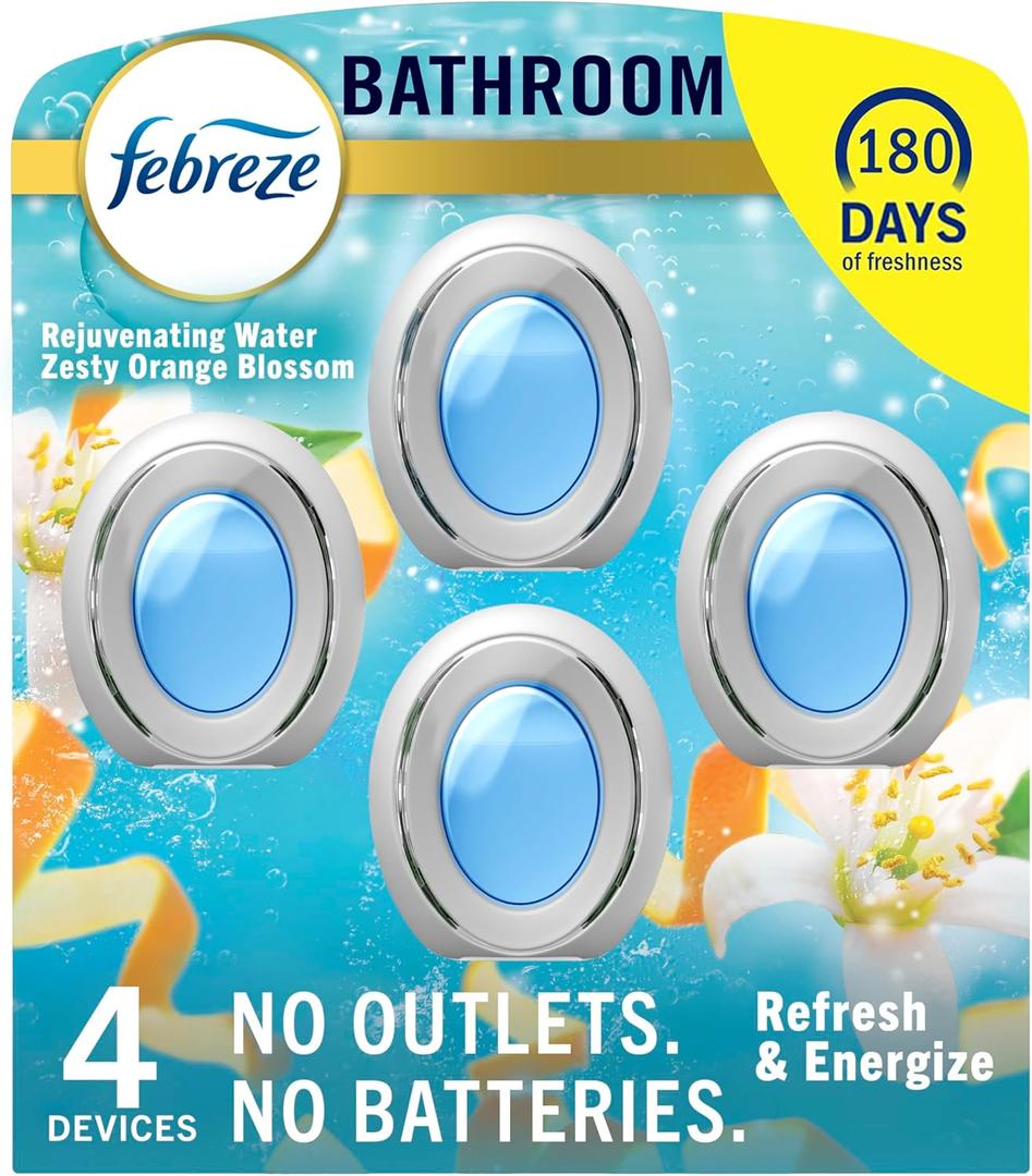 2 x Febreze Bathroom Air Freshener, Odor-Fighting, Plug In Alternative, Air Fresheners for Home and Bathroom and Kitchen, Closet Air Fresheners, Refresh & Energize Scent, 4 Count