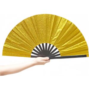 Fans for Line Dancing, 13.5inch Gold Folding Fan. Chinese Kung Fu Tai Chi Hand Fan for Men/Women. Suitable for dancing, parties, nightclubs, line dancing, festivals, performances, as gifts (gold)