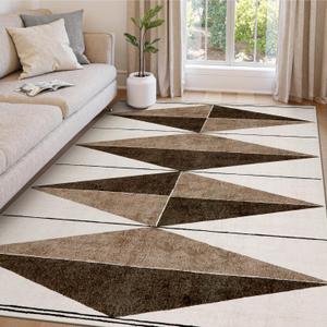 Moroccan Machine Washable Rug 6x9, Geometric 6x9 Area Rugs for Living Room, Soft Farmhouse Rug for Bedroom Non Slip Office Rug Carpet for Dining Room(6'x9',Khaki/Brown)