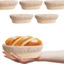 Nalcant 5 Pack Oval Banneton Proofing Basket Set 6 Inch, Natural Rattan Sourdough Bread Baskets with Linen Liners, Mini Dough Baking Bowls for Artisan & Home Bakers (6" Oval, Set of 5)